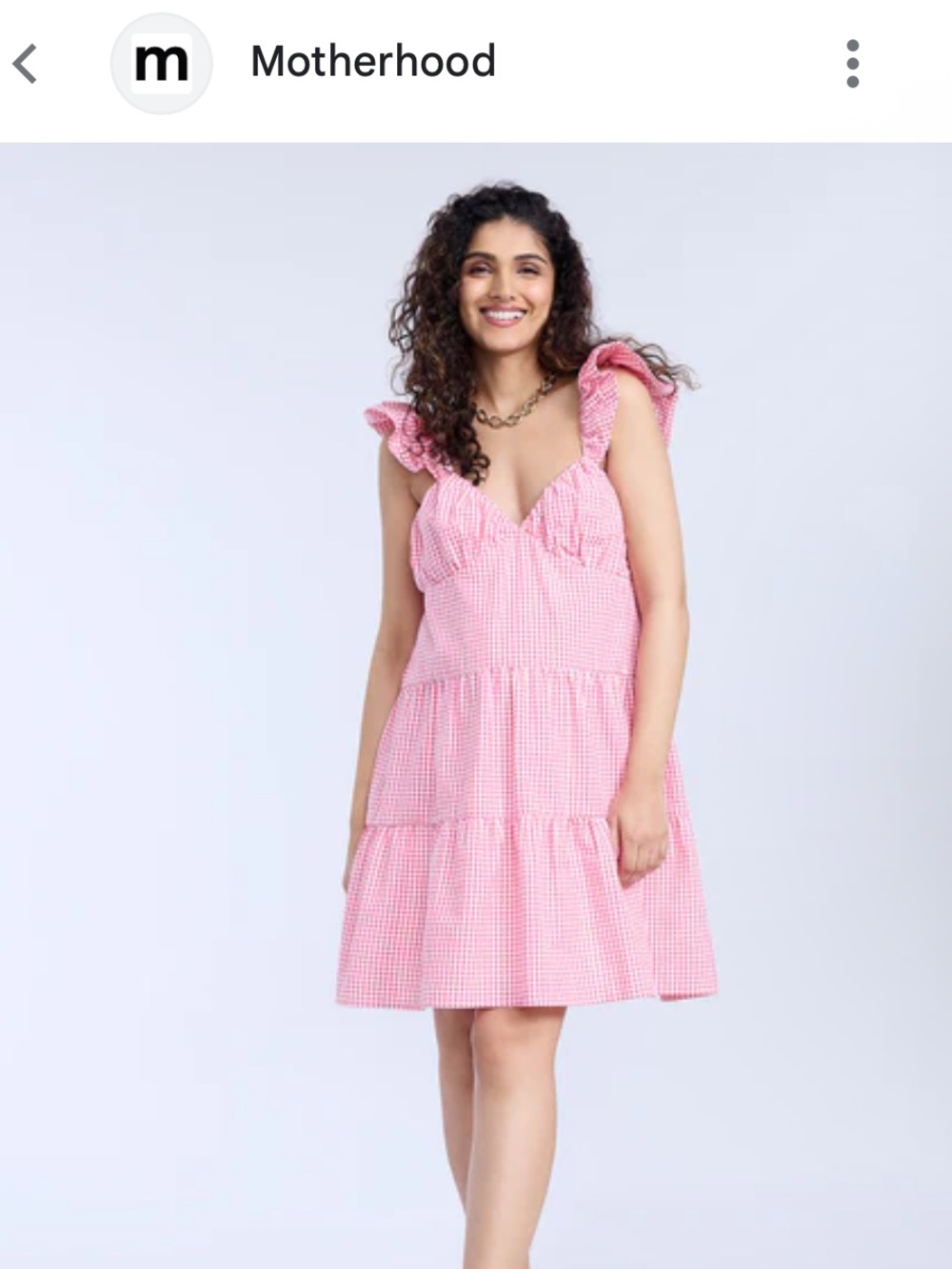 Motherhood Pink Gingham Flutter-Sleeve Tiered Dress